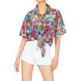 thumbnail image 5 of HAPPY BAY Women's Floral Beach Hawaiian Blouses Shirt V Neck Blouse Short Sleeve Button Down Dress Tops Tee Shirts for Women L Allover Rose, Pink, 5 of 5