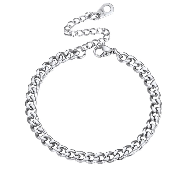 Eslabón cubano de plata 4,8 mm PROSTEEL Pulseras de Cadena ajustable 16'