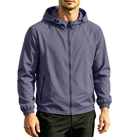 WRKEKC Lightweight Hooded Windbreaker for Men Quick Dry Zip-Up Casual Outerwear with Elastic Cuffs for Everyday Outdoor Activities