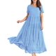 thumbnail image 1 of Vestido floral bohemio holgado de YESNO para mujer con bolsillos, manga corta, maxi vestido largo para verano, playa, playa, swing (2XL EJF Solid C, azul claro), 1 of 5