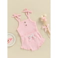 thumbnail image 3 of TSEXIEFOOFU Two Piece Baby Girl’s Clothes Fashion Solid Color Suspender Romper and Tie-up Short Pants, 3 of 9