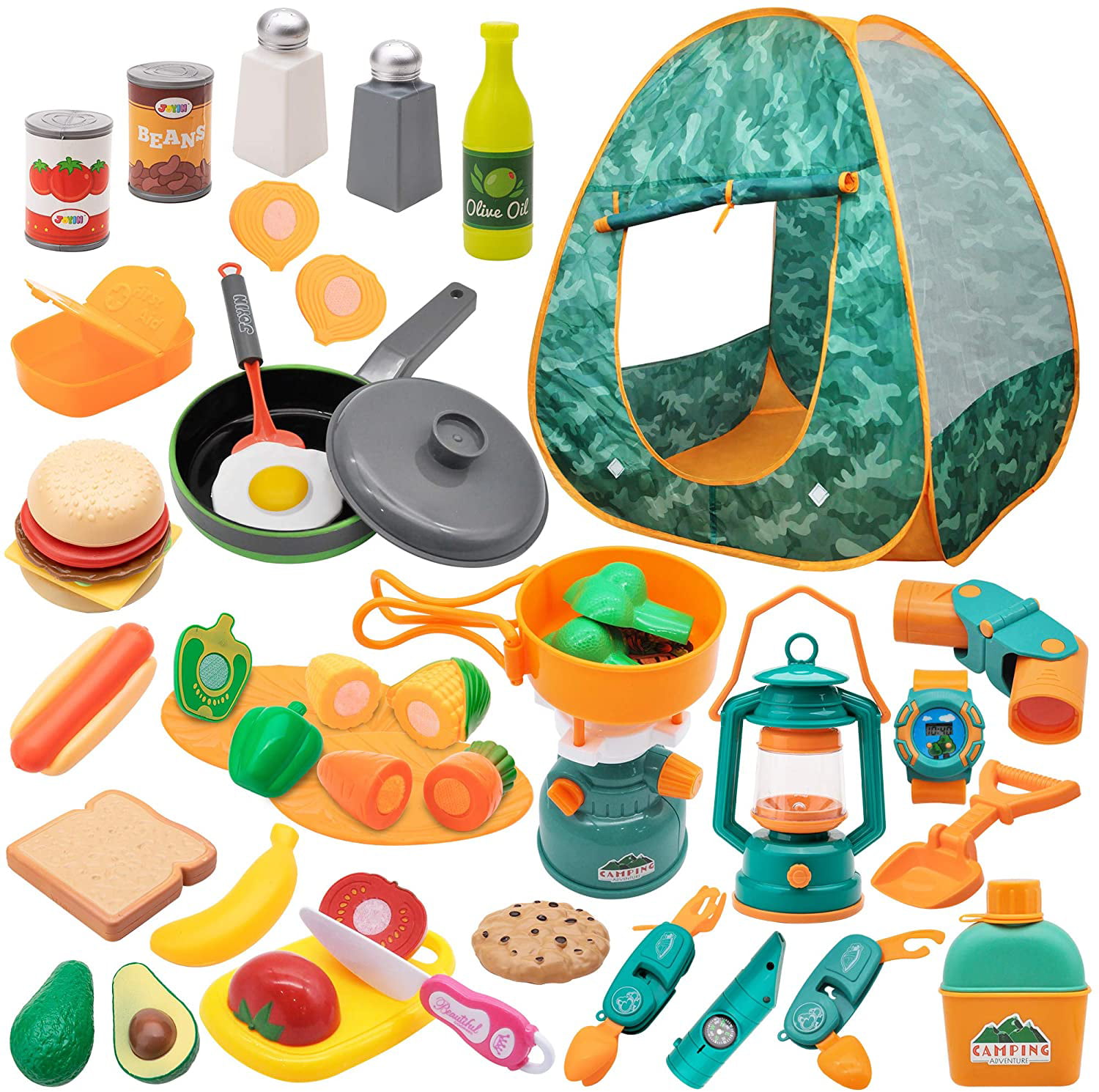pcs Camping Gear Tool Pretend Play Set for Kids Toddlers Indoor and Outdoor Toy Birthday Gift JOYIN Kids Camping Set with Tent 30 