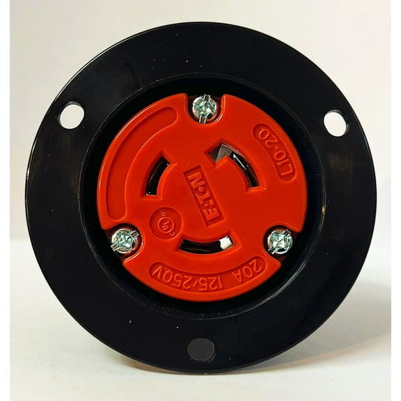 Eaton Arrow Hart AHCL1020FO Color Coded Locking Flanged Outlet, Orange & Black, Ultra Grip, Three-pole, Three-wire 20 Amp 125/250V