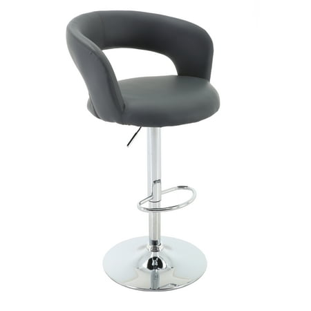 Adjustable Height PU-Leather Bar Stool with Footrest-Dark Grey