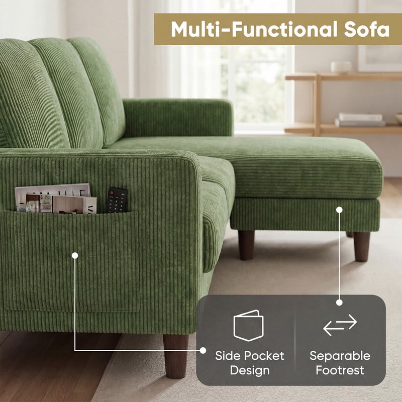 Homall Cloud Modular Sectional Sofa 3 Seat L-Shaped Cloud Oversized Sofa Couch for Living Room, Apartment and Small Space,Corduroy Green
