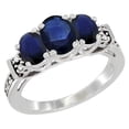 thumbnail image 1 of 14K White Gold Natural HQ Blue Sapphire Ring 3-Stone Oval Diamond Accent, size 5, 1 of 3