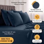 Lux Decor Collection Queen Sheets Set - 6 Piece Microfiber 16 Inch Deep Pocket Bed Sheets Set - Navy Blue