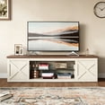 thumbnail image 2 of HOMRELEXA Farmhouse TV Stand for TVs Up to 65", Home Entertainment Center with LED Light, Open Storage Cabinet & Adjustable Shelves, White, 2 of 9