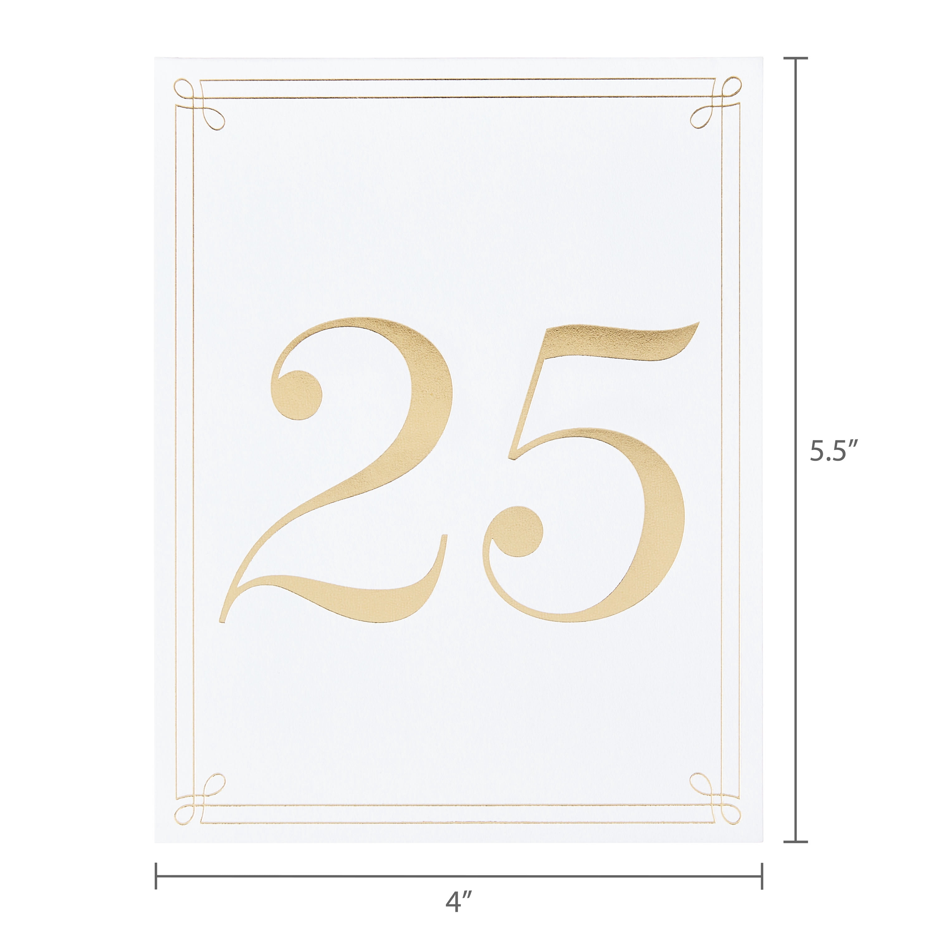 White with Gold Foil Wedding Table Numbers, 4.25" x 5.5", 25 Pieces, by Way To Celebrate