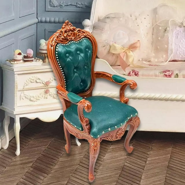 Silla para Casa de Muñecas perfecl Decoración DIY Muebles en Miniatura 1/12 Verde Oscuro