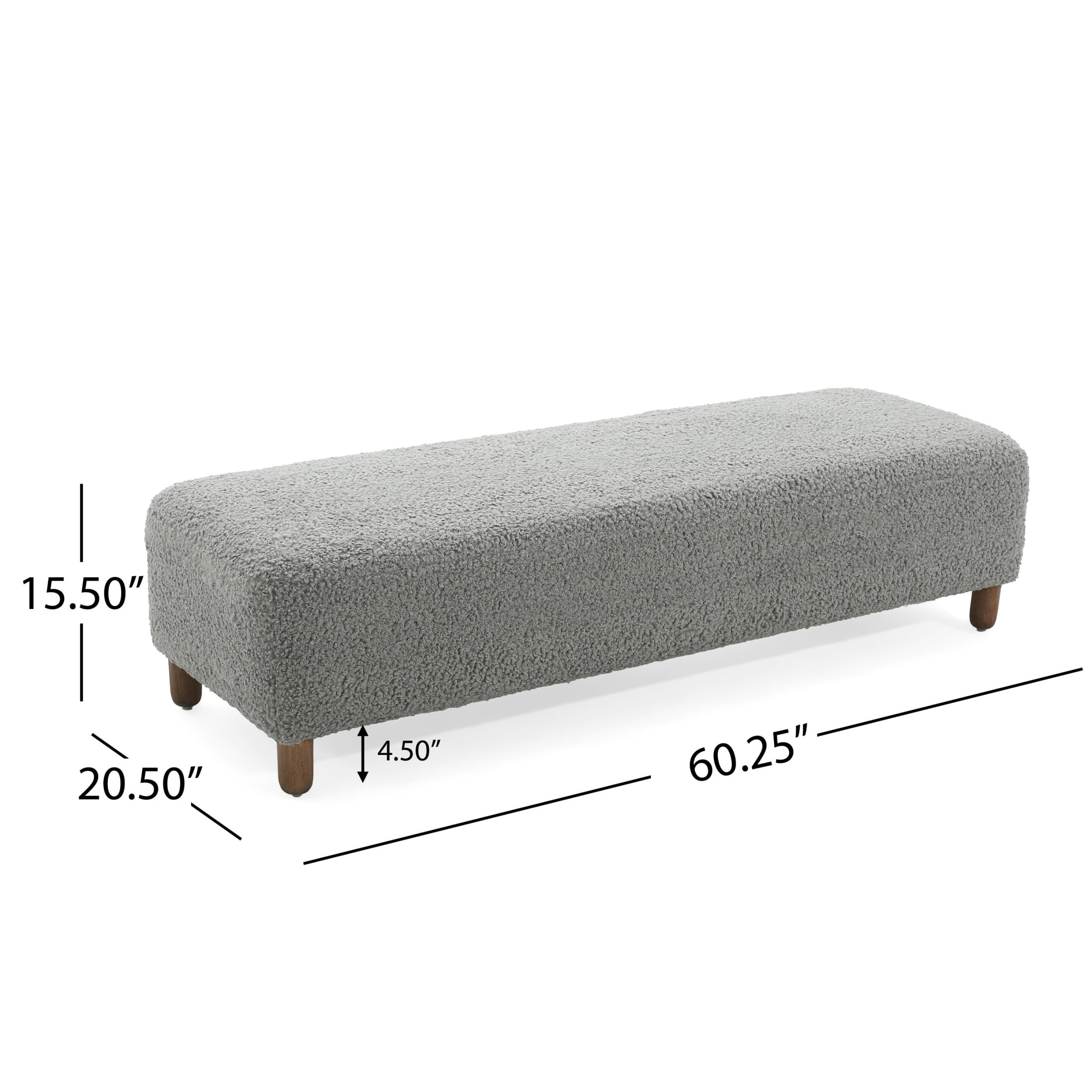Ryder Modern Upholstered Rectangular Ottoman with Foam Cushion & Solid Wood Legs, Grey