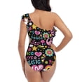 thumbnail image 5 of Easygdp Peace Love and Dove Flower Power Women's One Shoulder Ruffle Monokini Bathing Suits with Removable Chest Pad, Quick Drying - Medium, 5 of 8