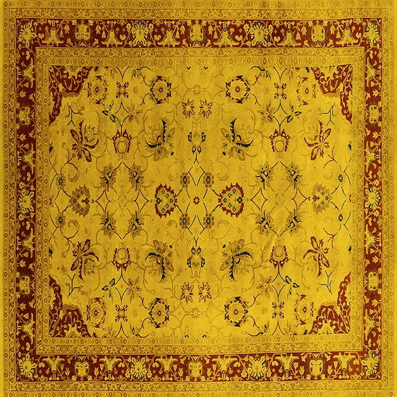 Ahgly Company Indoor Square Oriental Yellow Traditional Area Rugs, 5' Square