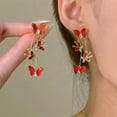 thumbnail image 2 of Long CZ Butterfly Tassel Drop Dangle Earrings for Women Gold-Toned Crystal Rhinestone Animal Insect Dangling Studs Earring Fashion Wedding Halloween Jewelry, 2 of 6