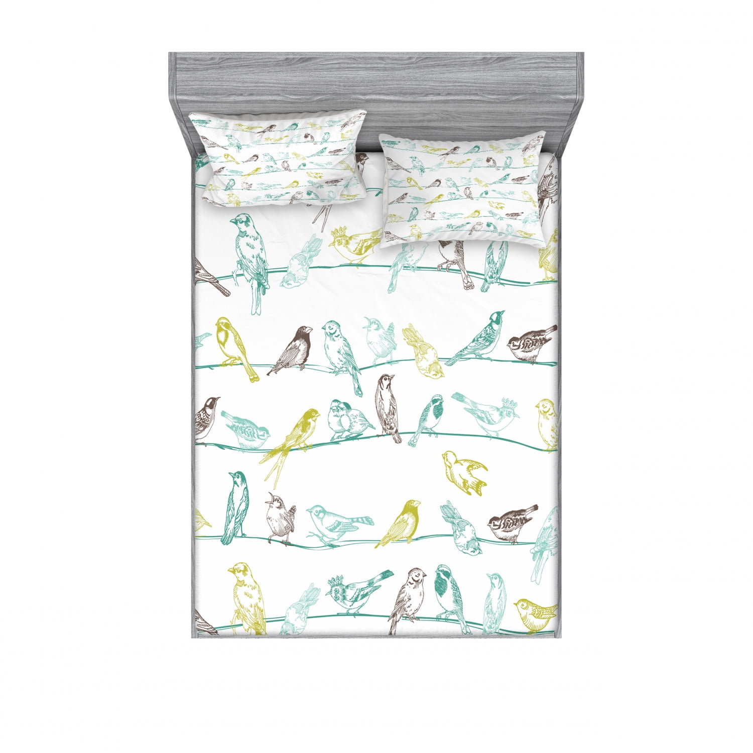 Birds Bedding Set with Sheet & Covers, Various Type of Birds Sitting