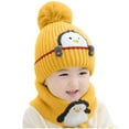 thumbnail image 2 of NAISIBABY Toddler Beanie Hat and Scarf 2-Piece, Cute Graphic Scarf Ski Cap with Pom Winter Warm Outdoor Set Yellow 1-3T, 2 of 8