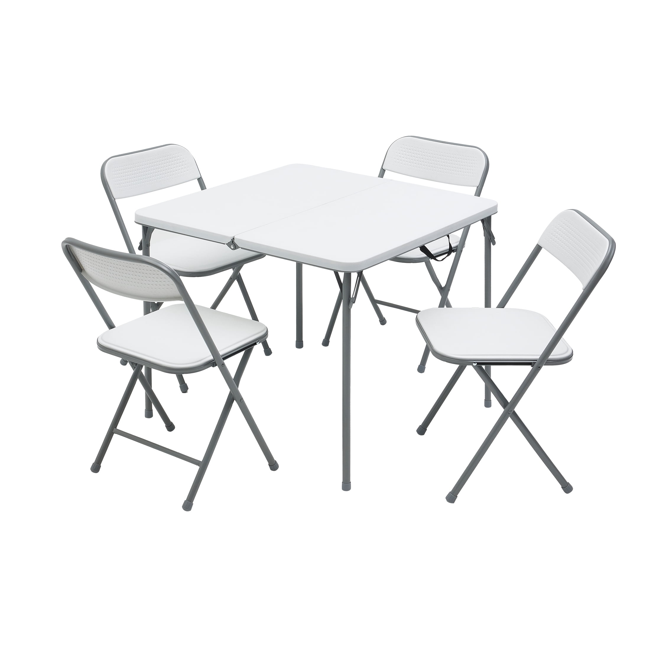 (2 pack) Mainstays 5-Piece 34 in Square Folding Card Table and 4 Folding Chairs Set, White