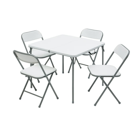 Mainstays 5 Piece Resin Card Folding Table and Four Folding Chairs Set, White