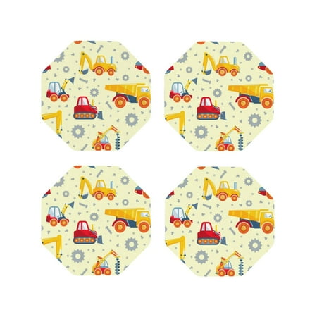 

Fuzoiu Heavy Equipment Print Leather Coasters Set Drink Coasters Set of 4 for Tabletop Protection Durable PVC Coasters Home Décor and Housewarming Gift-Octagon