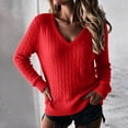 thumbnail image 2 of JoveMarine Womens Tops V Neck Pullover - Long Sleeve Cable Knit Sweater Color, Tops for Women Cozy Warm Knit Top,Red M, 2 of 7