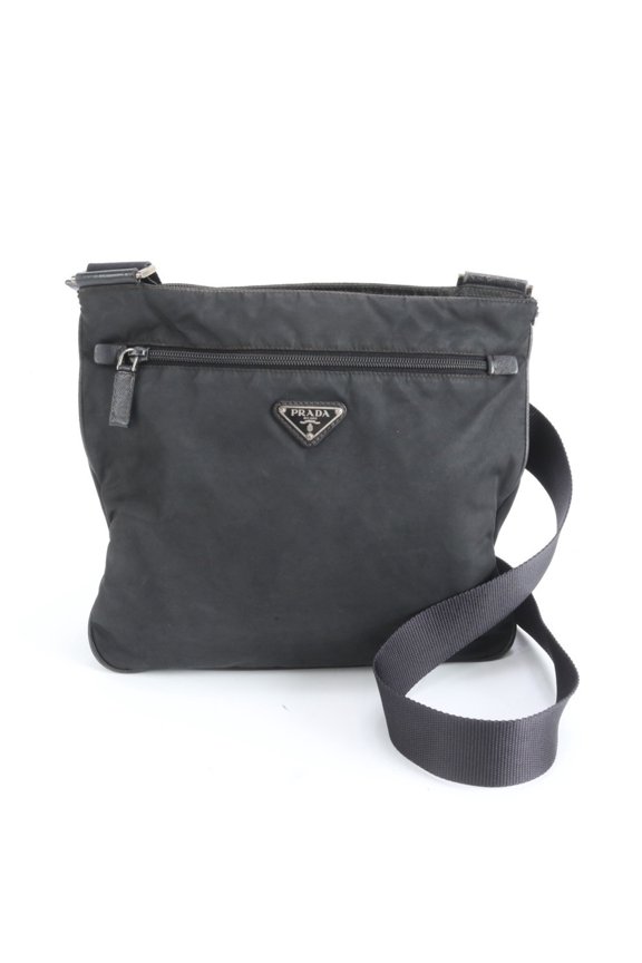 Pre-Owned Prada Tessuto Nylon Triangle Logo Shoulder Bag Messenger Black Men's