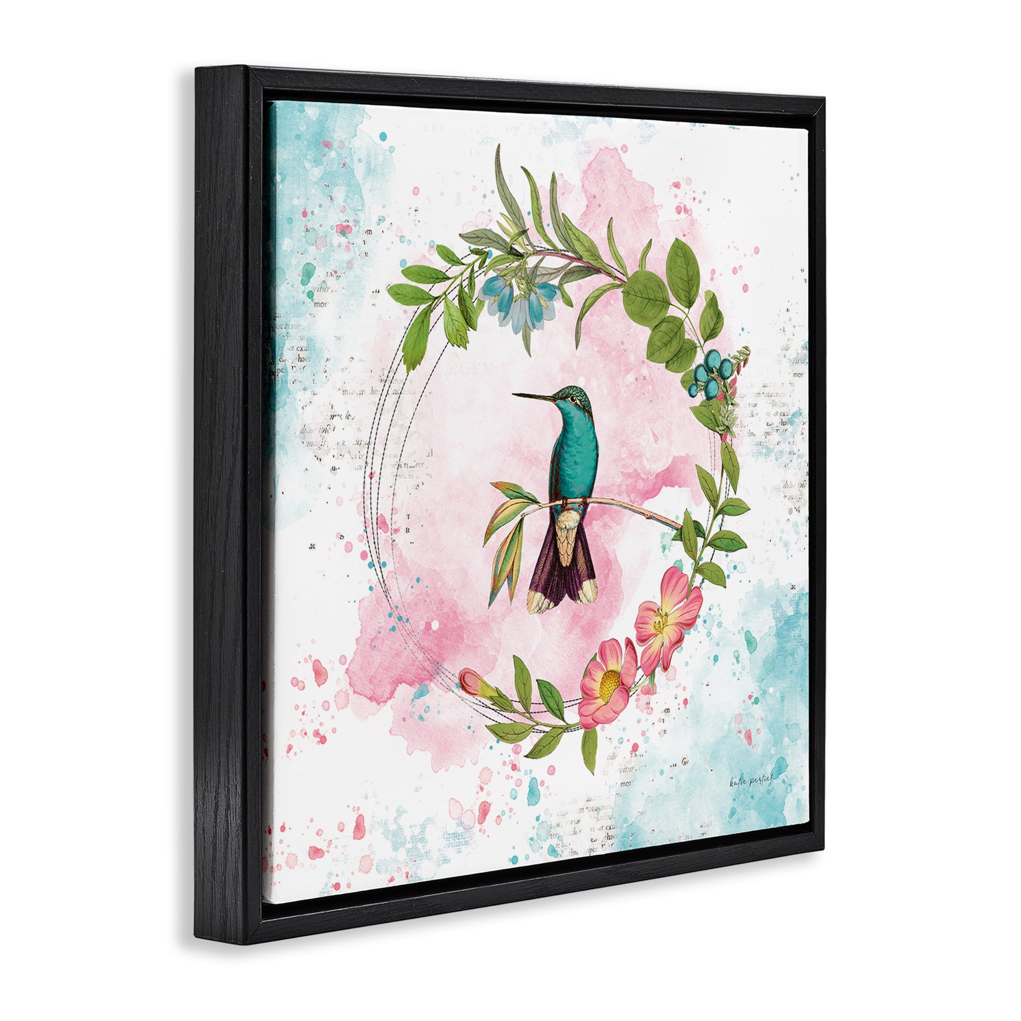 Stupell Industries Delicate Hummingbird Wreath Animals Painting Black Floater Framed Canvas Art Print Wall Art, 18 x 18