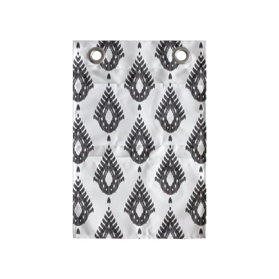 Boho Hanging Pocket Organizer, Ikat Inspired Drop Motif in Monochrome Design with Influences, Printed Polyester Storage Bag with Pockets, 14" x 20", Dark Taupe Grey White