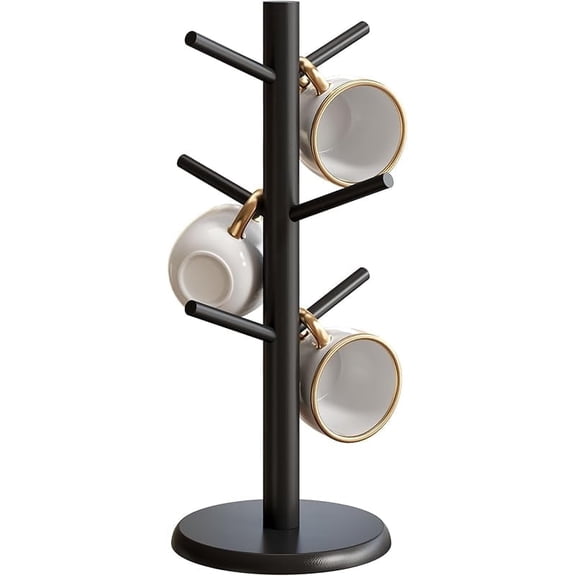 WZW Coffee Mug Holder, Coffee Mug Tree with 6 Hooks, Coffee Cup Holder for Counter Black Mug Rack Countertop