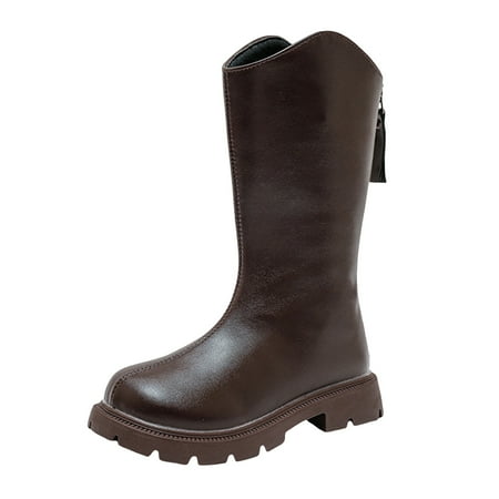 

Povozer Toddler Baby Winter Boots Girls Single Boots Side Zipper Fashion Buckle Round Toe Flat Short Boots(Brown 3.5-4 Years)