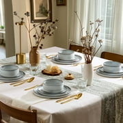 Vesteel 12-Piece Dinnerware Set, Ceramic Plates and Bowls Sets, Healthy Yixing Purple Clay Dishes Set, Elegant & Durable Tableware, Dishwasher & Microwave Safe - Moonlight White