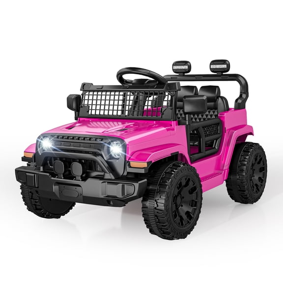 EVOKEDEN 12V Remote Control Ride On Car for Kids, Electric Toddler Car with Spring Suspension, LED Lights & Music, Pink