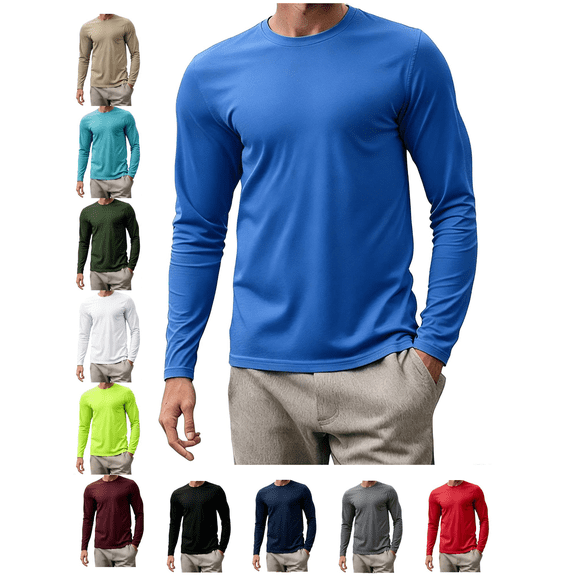 Men's Long Sleeve Shirts Crewneck T-Shirt Solid Color Mesh Fabric Moisture Wicking Lightweight Athletic Top