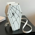 thumbnail image 4 of Yucurem Women Gothic Cobweb Bag Pu Leather Coffin For Halloween Party (White) Funny shaped bag (White), 4 of 10