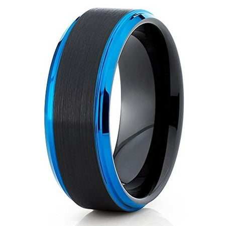 Tungsten Wedding Band Black Blue Ring 8mm This On Opens A Dialog That Displays Additional Images For Product With The Option To Zoom In Or Out