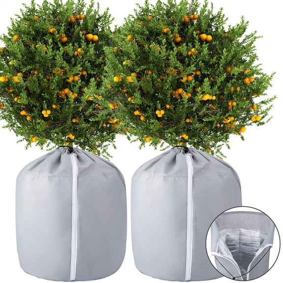 Plant Winter Protection Pot -45*50cm Flower Pot Protection Bag - Anti-Frost Winter Pot Plant Cover with Drawstring and Zipper for Winter Outdoor Fruit Trees Potted Plants Shrub(gray) 2pcs