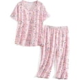thumbnail image 6 of Women's Capri Pajama Set 2Pcs Short Sleeve Top Capri Pants Sleepwear Loungewear, 6 of 9