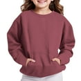thumbnail image 4 of AHTJRT Crew Neck Sweatshirts for Kids Boys Girls Long Sleeve Kangaroo Pocket Pullover Tops Fall Winter Warm Lounge Outdoor Tops Pink#01 3-4 Years, 4 of 7