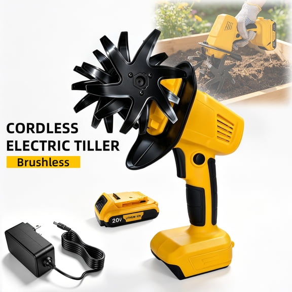 Cordless mini Tiller Cultivator Compatible with Dewalt 20V Battery,Electric Garden Tiller Garden Rototiller Hand Tiller for Gardening Soil Cultivation(Tool &1 Battery&Charger)