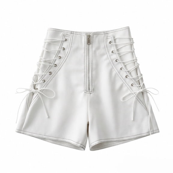 Kids Girls Leather Shorts High Waisted Straight Leg Y2K Shorts with Pockets Elastic Half Zip Skinny Going out Slim Fit Outfit