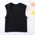 thumbnail image 2 of Qiopertar Women's Solid Color Square Neck Ribbed Yoga Sports Tank Top Casual Comfy Stretchy Workout Running Quick Dry Basic Camisole, Black S, 2 of 6