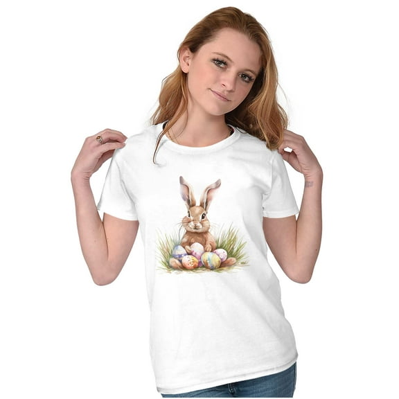 Vintage Easter Bunny With Eggs Womens Slim Fit Graphic Tee Brisco Brands S