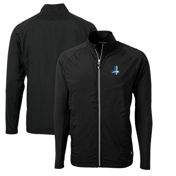 Men's Cutter & Buck Black Detroit Lions Adapt Eco Knit Hybrid Recycled Full-Zip Throwback Jacket