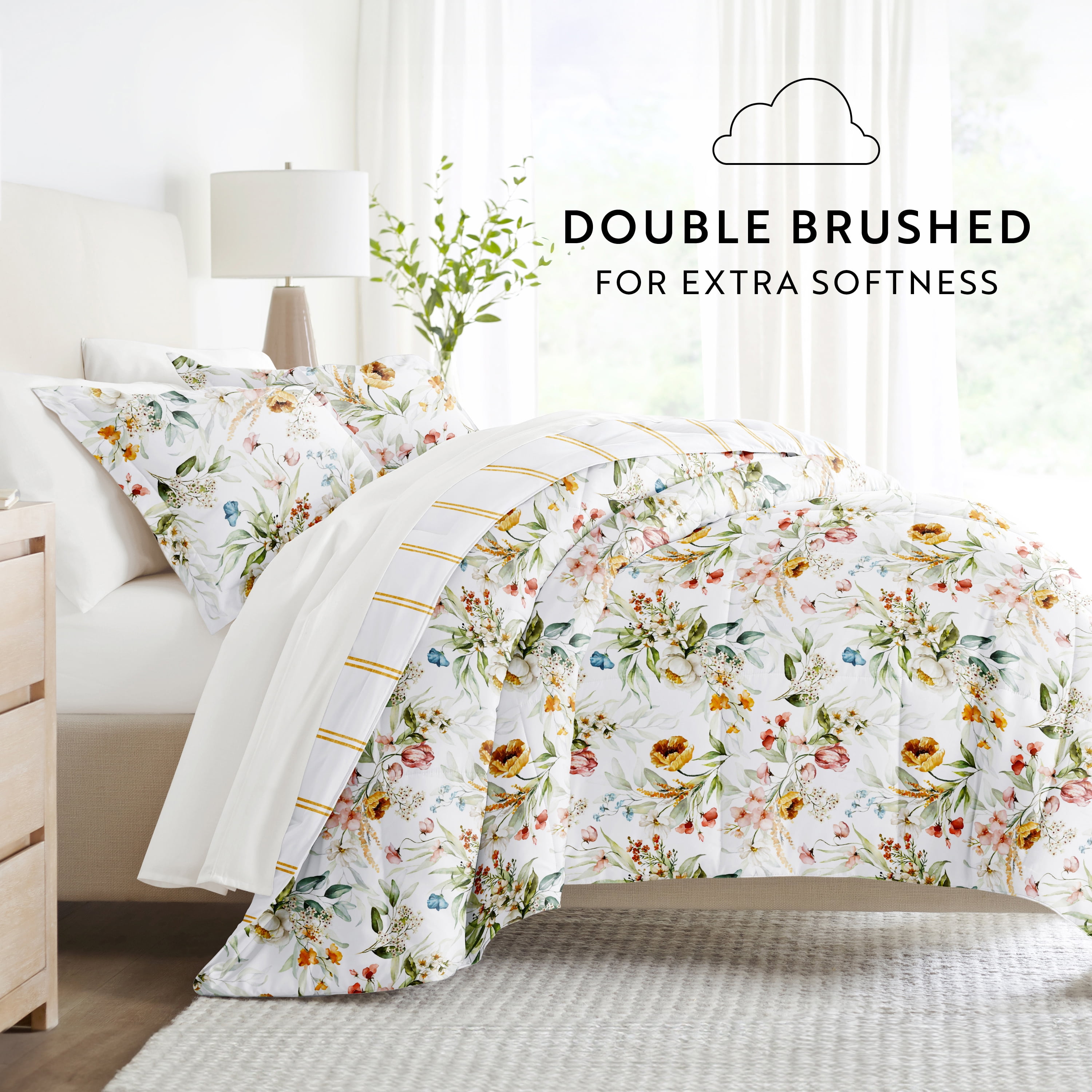 Noble Linens 5 Piece Bedding Bundle, Microfiber Patterned Comforter and Sheet Set, TwinXL