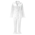 thumbnail image 6 of Baqcunre Pajamas for Women, Women's Homewear Solid Color Lapel Feather Top with Pants Two Piece Pajamas Set Sleepwear Loungewear Pjs Nightgown for Women, A Set White L, 6 of 7