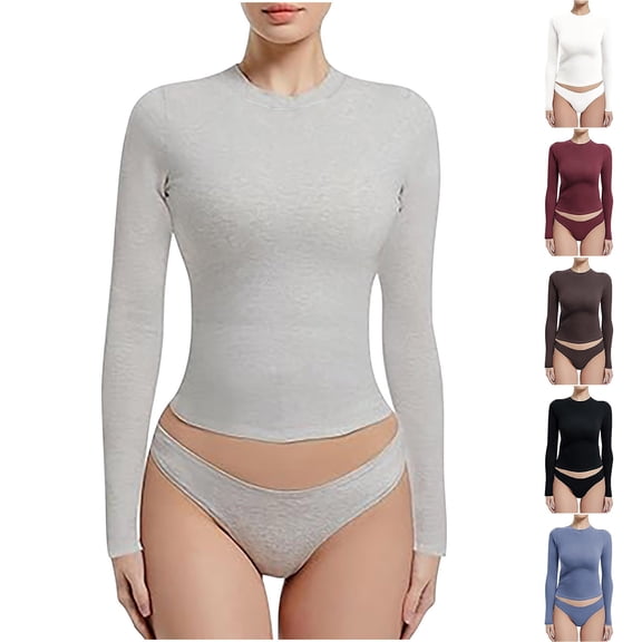 Aboser Womens Basic Shirts Y2k Long Slevee Tops Crew Neck Fitted Base Tees Cozy Slimming Layers Top Plus Size Underscrubs