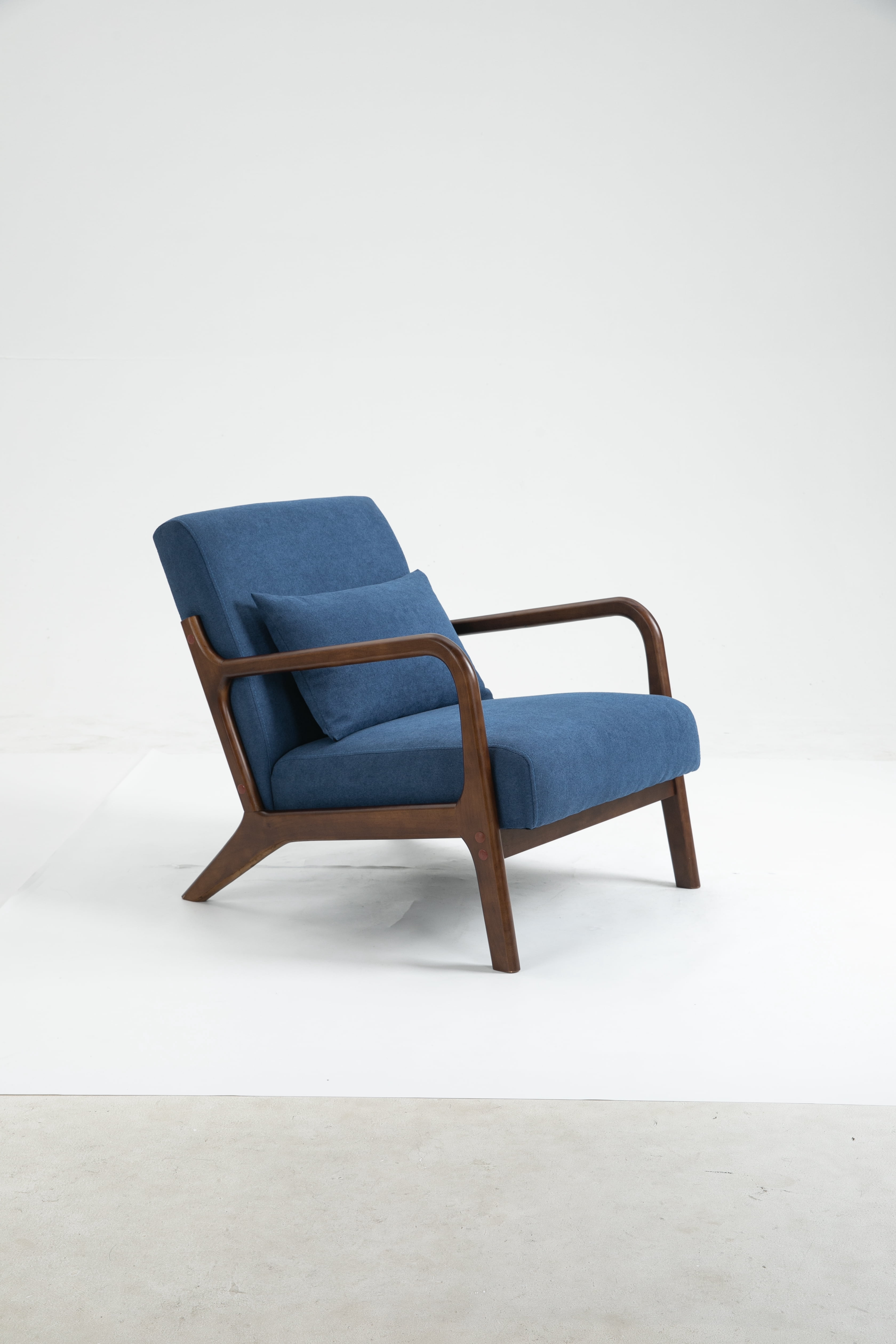 Mid Century Modern Accent Chair with Solid Wood Frame, Upholstered Living Room Chairs with Waist Cushion, Reading Armchair for Bedroom Sunroom