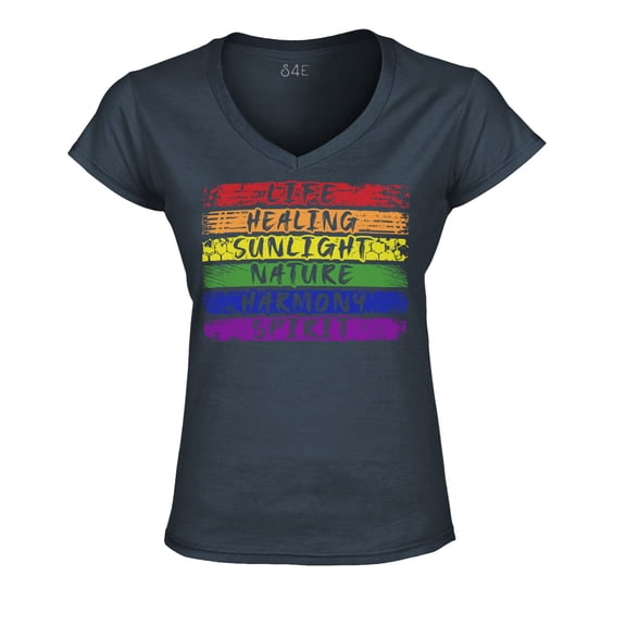 S4E Women's Pride Flag Life Harmony Spirit Slim Fit V-Neck T-Shirt Medium Charcoal