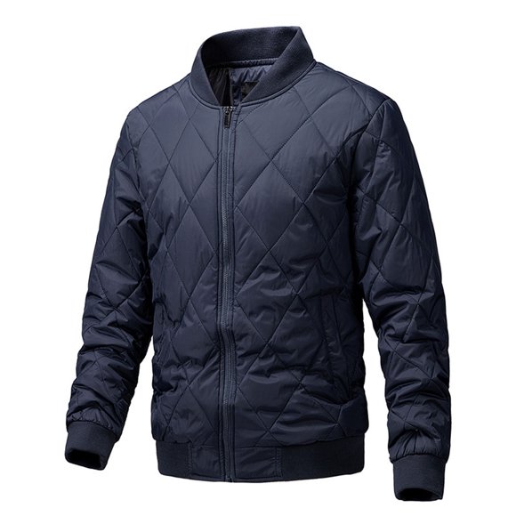 WRKEKC Jackets for Men No Hood Stand Collar Quilted Jacket with Zipper Long Sleeve Casual Outerwear Fall Winter Stylish for Men