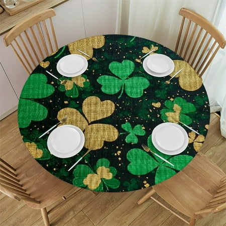 

Patifu Shamrocks Hearts Gold Foil Round Tablecloth Stain-Resistant Washable for Indoor Outdoor Restaurants Weddings Parties Mother s Day Waterproof Home Decor 38 -42