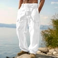 thumbnail image 2 of Homeyce Men's Linen Pants with Elastic Waist Drawstring Straight-Legs Pants with Deep Pockets Linen Cotton Trousers Casual Loose Fit Summer Beach Lounge Pants,White 2XL, 2 of 4